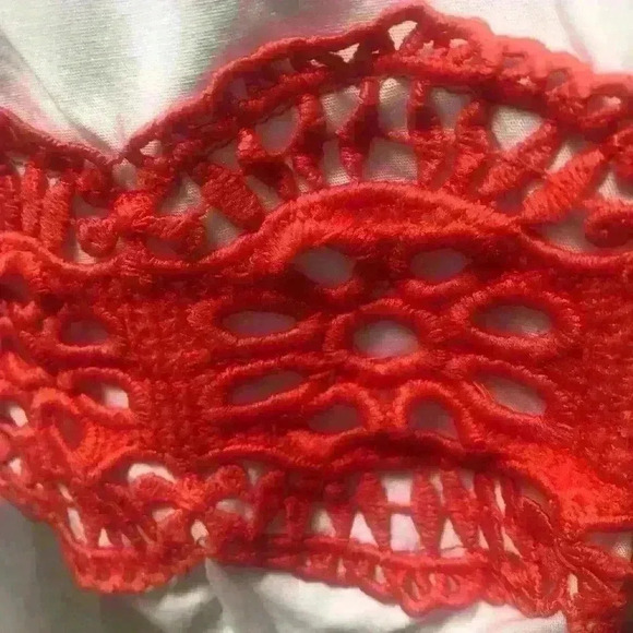 HAYDEN L.A. BOHO WHITE ORANGE EYELET PUFFED SLEEVE SUMMER BLOUSE SZ LARGE NWT - Picture 6 of 10